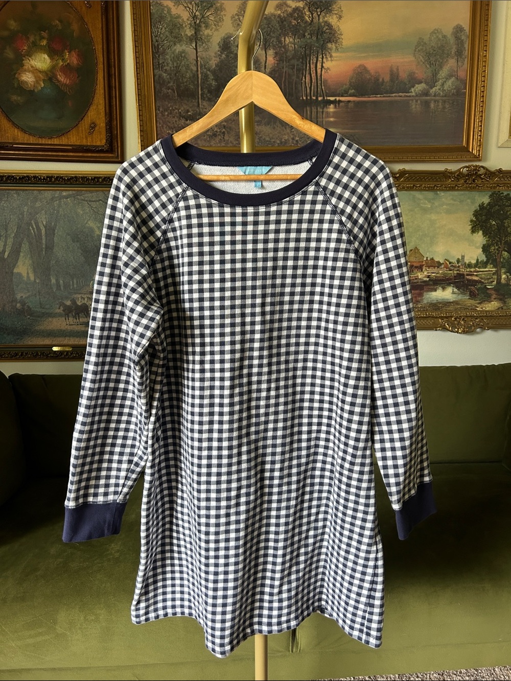 Draper James Navy and White Gingham Sweatshirt Dress